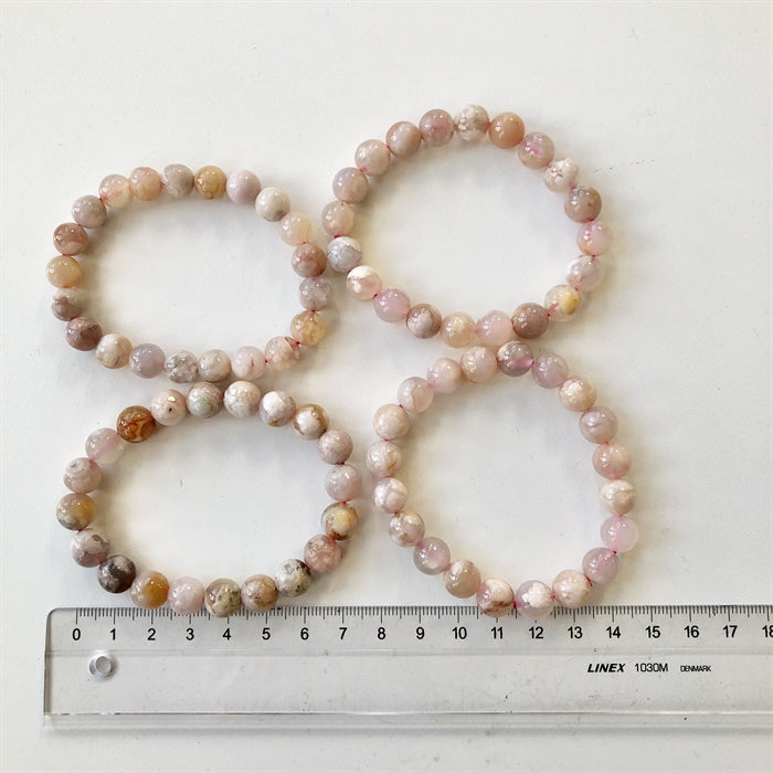 Agat Flower Armbånd 8 mm Perler 17-19 cm