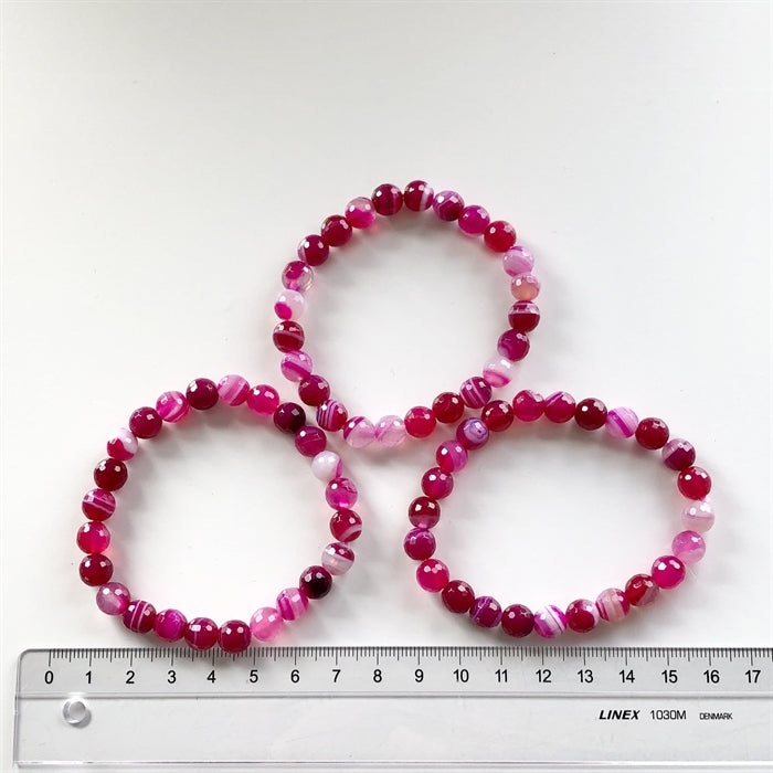 Agat Pink Armbånd 8 mm Perler Facet 18-19 cm