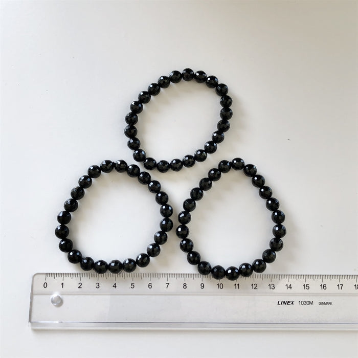 Agat Sort Armbånd 8 mm Perler Facet 18-19 cm