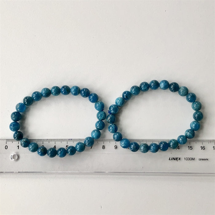Apatit Blå Mørk Armbånd 8 mm Perler 18 cm
