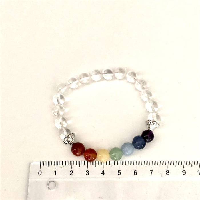 Bjergkrystal Armbånd 8 mm Perler 17-19 cm med Chakra sten.