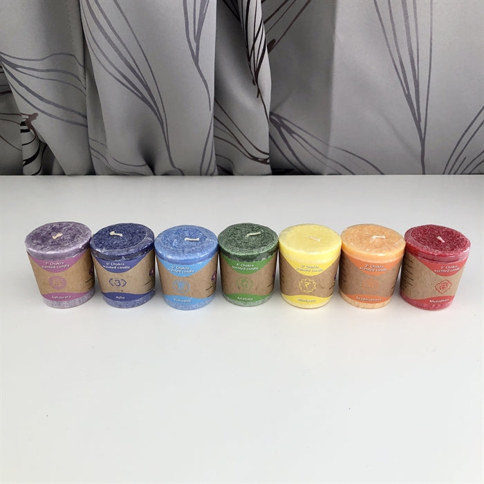 Chakra stearinlys - sæt m/7 lys