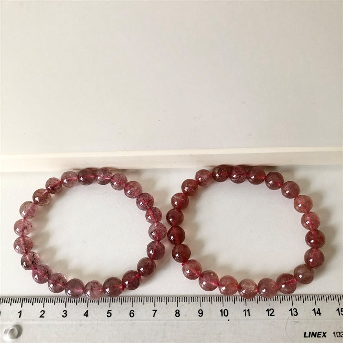 Kirsebærkvarts Armbånd 8 mm Perler 17-19 cm