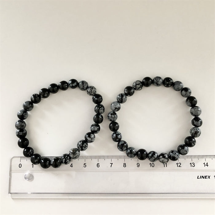 Obsidian Snefnug Armbånd 8 mm Perler 19 cm