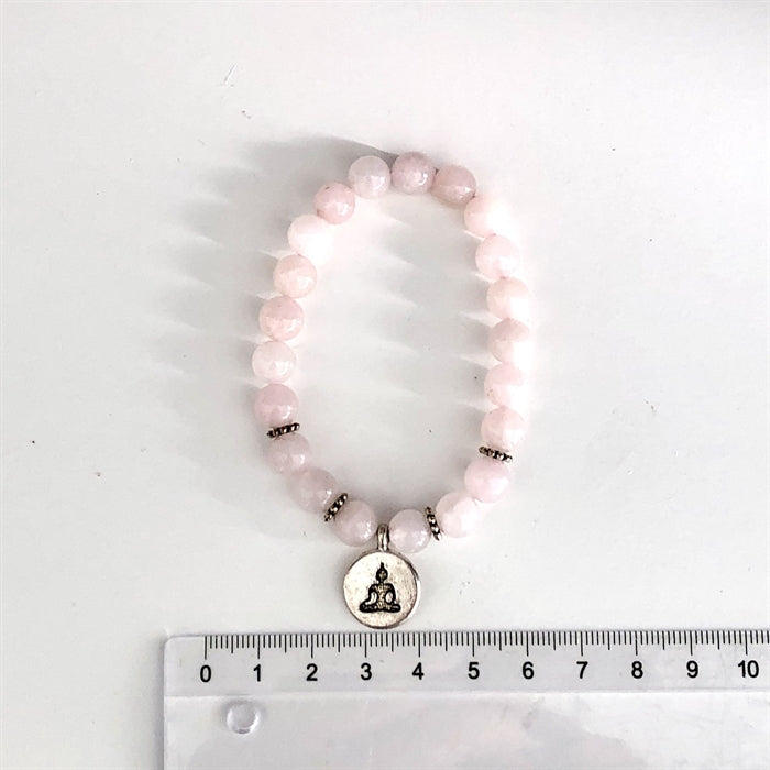 Rosenkvarts Armbånd 8 mm Perler med Buddha 17-18 cm