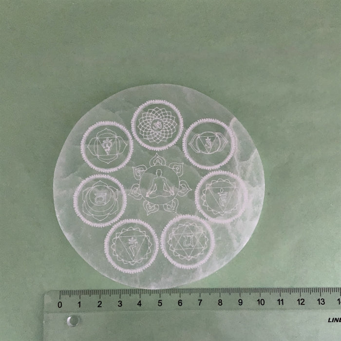 Selenit Chakra Plade Rund 10 cm Oplader