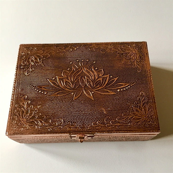Skrin Kobber m/Lotus blomst 18x13x6 cm